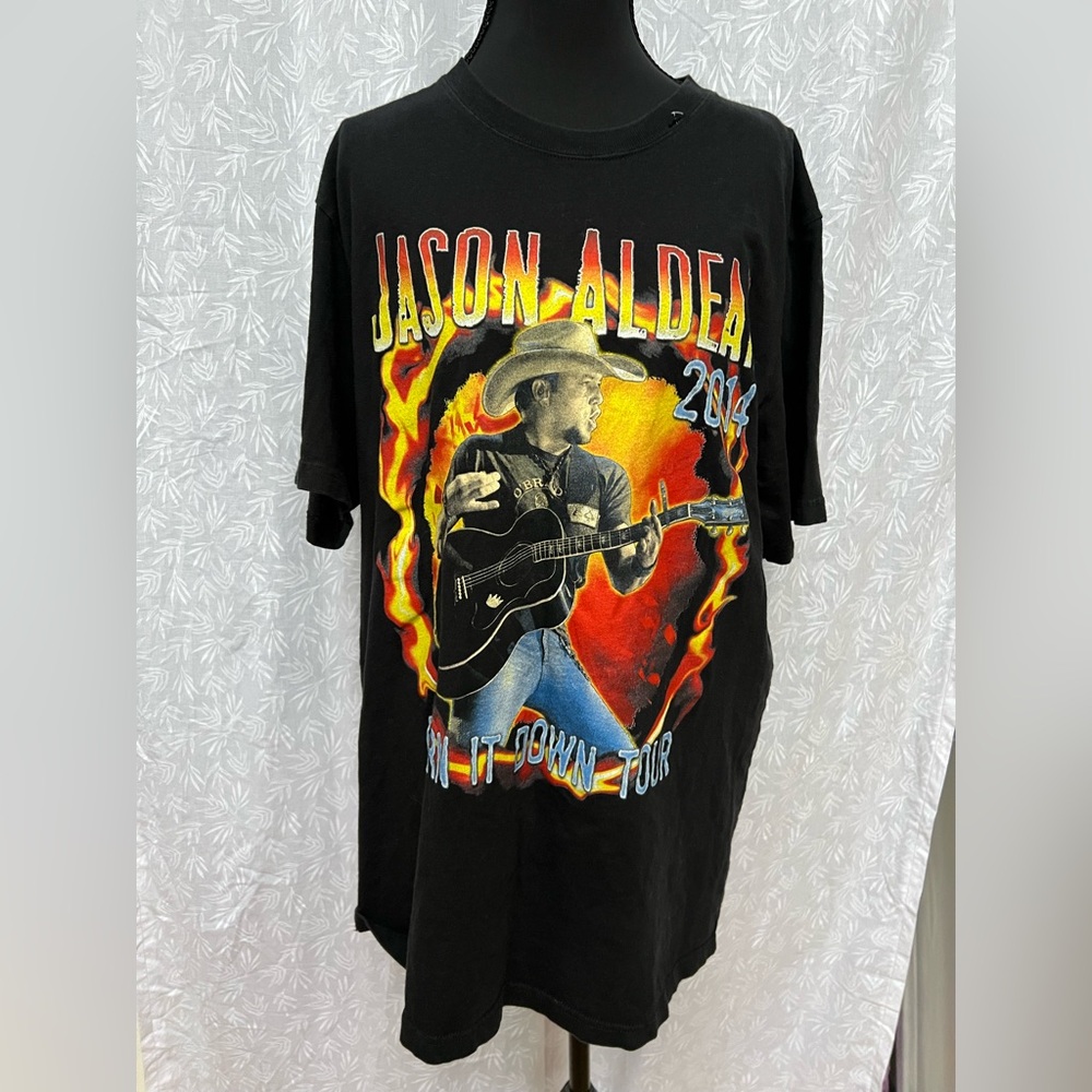 Jason Aldean 2014 Burn It Down Tour Black T-Shirt Size Large